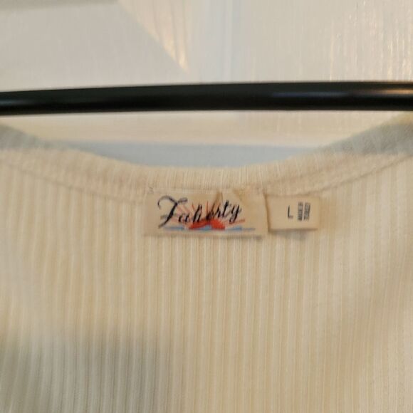 Faherty Cream Ribbed Square Neck Top Size Large - Picture 4 of 6